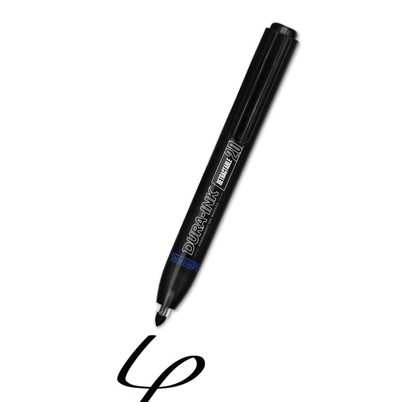 Markal Dura-Ink 20 Fine-Line Retractable Permanent Ink Marker, Versatile Surface Compatibility, Bold Mark Size 1.15â€, Black - Image 1